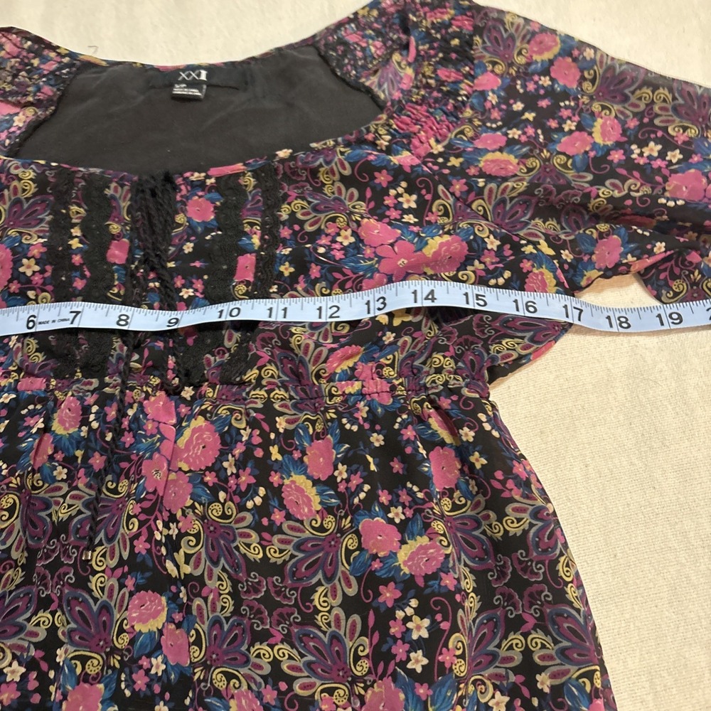 Black Floral Long Sleeve Dress Smocked Babydoll Peasant Whimsygoth women’s Sz S - Picture 3 of 7